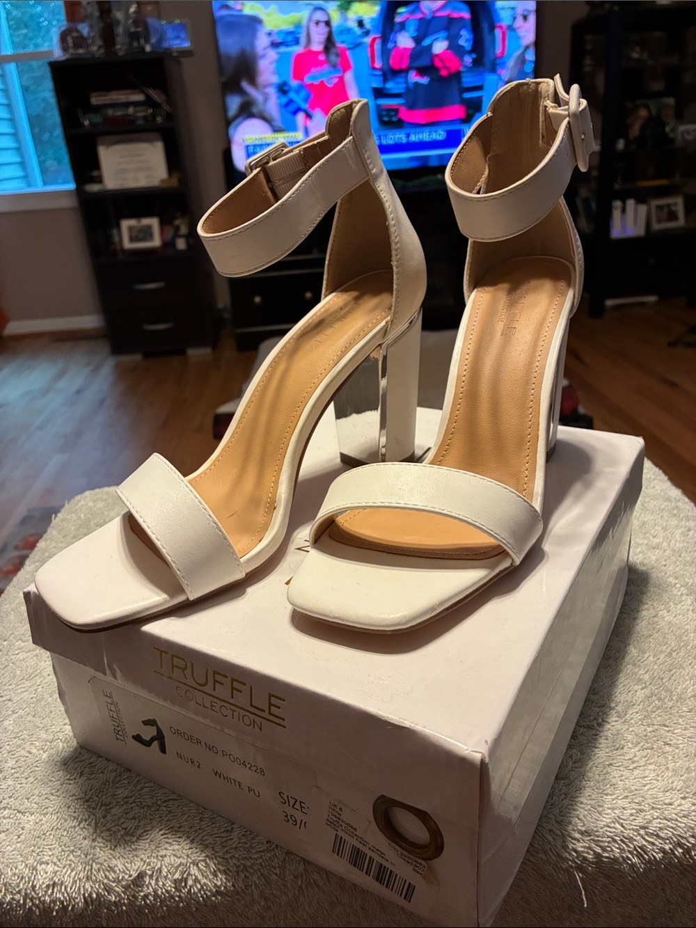 White Ankle-Strap 3.5 inch Block Heel Sandals